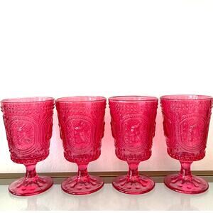 Easter Bunny Hobnail Victorian Footed Pink Goblet Glasses Set Of 4 New